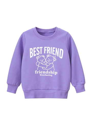 Sweat-Shirt Fille Doublé Polaire Mélange Coton Col Rond Ours Dessin Animé Manches Longues Pull Automne Hiver Décontracté Style Coréen