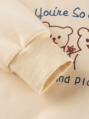Sweat-shirt Fille Mélange Coton Doublé Polaire Imprimé Ours Dessin Animé Col Rond Manches Longues Pull Pour Enfants