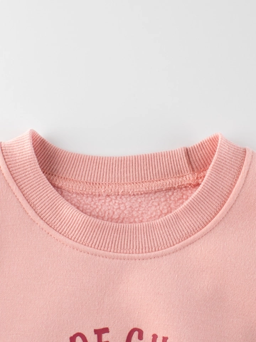 Sweatshirt Pull Fille Mélange Coton Doublé Polaire Manches Longues Col Rond Imprimé Dessin Animé Haut Rose