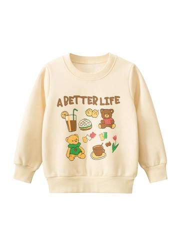 Felpa In Pile Per Bambine Misto Cotone Maniche Lunghe Girocollo Pullover Stampa Orso Cartone Animato Casual Top Autunno Inverno