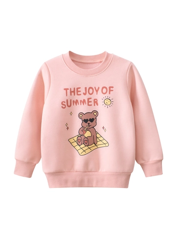 Sweatshirt Fille Doublé Polaire Mélange Coton Imprimé Ours Dessin Animé Manches Longues Pull Col Rond Hiver