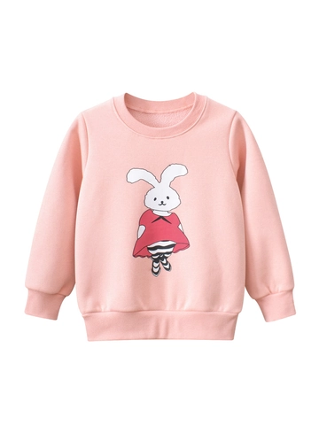 Sweatshirt Filles Mélange Coton Doublé Polaire Imprimé Lapin Dessin Animé Col Rond Pull Manches Longues Chaud Doux Vêtements Bébé