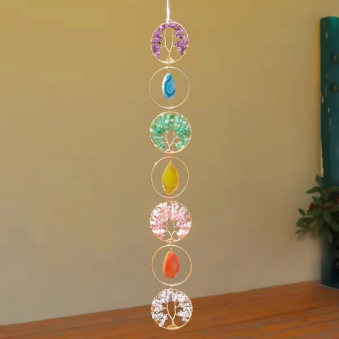 Albero Della Vita Decorazione Da Parete Chakra Cristallo Pietra Naturale Agata Fatto A Mano Filo Avvolto Arredamento Boho