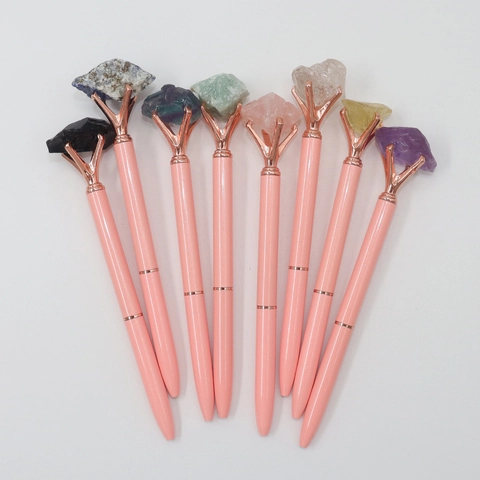 Penna A Sfera Con Pietra Di Cristallo Naturale Oro Rosa Cancelleria Ufficio Creativa Strumento Scrittura Curativo Donne