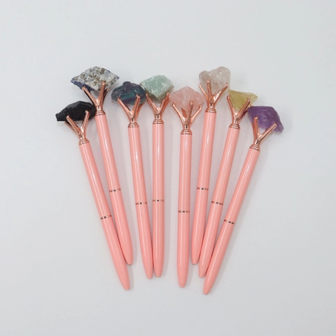 Penna A Sfera Con Pietra Di Cristallo Naturale Oro Rosa Cancelleria Ufficio Creativa Strumento Scrittura Curativo Donne