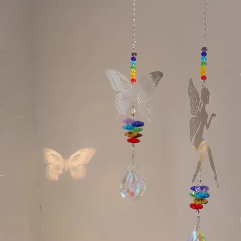 Crystal Suncatcher Rainbow Maker Hanging Window Decoration Metal Butterfly Fairy Tree Owl Prism Garden Decor