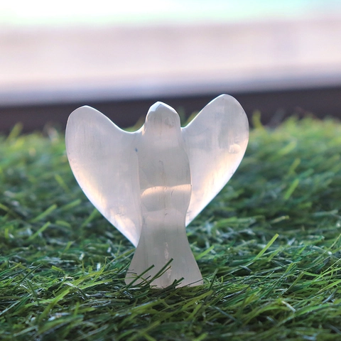 Selenite Angel Figurine Crystal Healing Stone Hand Carved Angel Statue For Home Decor White Translucent Stone Ornament Gift