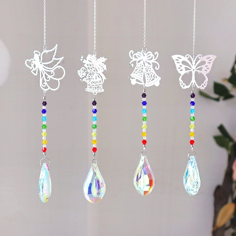 Capteur De Soleil En Cristal Perles Arc-En-Ciel Prisme Larme Métal Papillon Flocon De Neige Ange Décoration Suspendue Fenêtre Maison