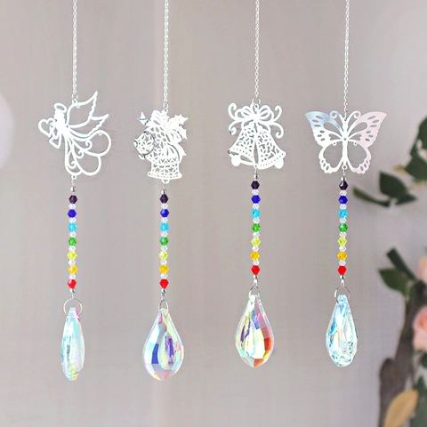 Capteur De Soleil En Cristal Perles Arc-En-Ciel Prisme Larme Métal Papillon Flocon De Neige Ange Décoration Suspendue Fenêtre Maison