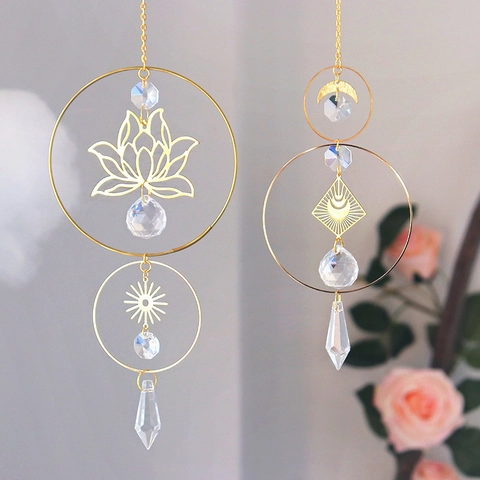 Acchiappasole In Cristallo Boho Ornamento Appeso Luna Stella Loto Prisma Sfera Lega Metallo Finestra Giardino Decor