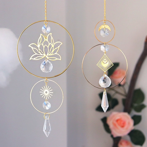 Acchiappasole In Cristallo Boho Ornamento Appeso Luna Stella Loto Prisma Sfera Lega Metallo Finestra Giardino Decor