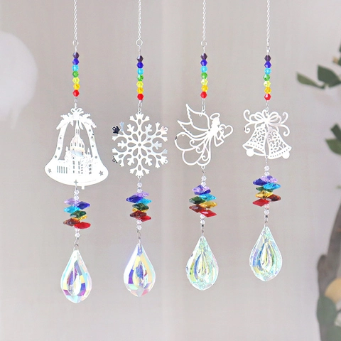 Kristal Suncatcher Hangend Ornament Met Metaal Hol Sneeuwvlok Engel Vlinder Ontwerp Regenboog Prisma Venster Huis Decor