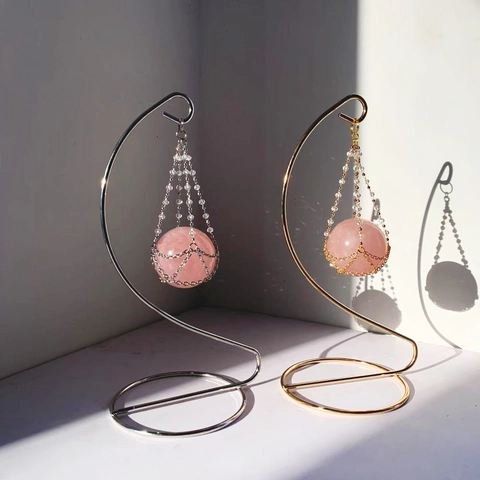 Ornamento Sfera Di Cristallo Al Quarzo Rosa Appeso Con Supporto In Metallo A S Decorazione Da Scrivania Pietra Rosa