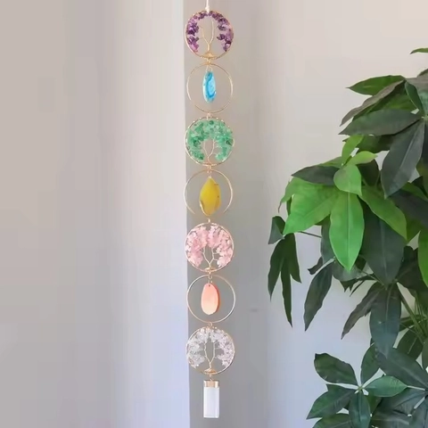 Árbol De La Vida Colgante De Pared Chakra Cristal Piedra Ágata Suncatcher Hecho A Mano Boho Decoración Ventana Ornamento Sanación