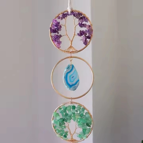 Árbol De La Vida Colgante De Pared Chakra Cristal Piedra Ágata Suncatcher Hecho A Mano Boho Decoración Ventana Ornamento Sanación
