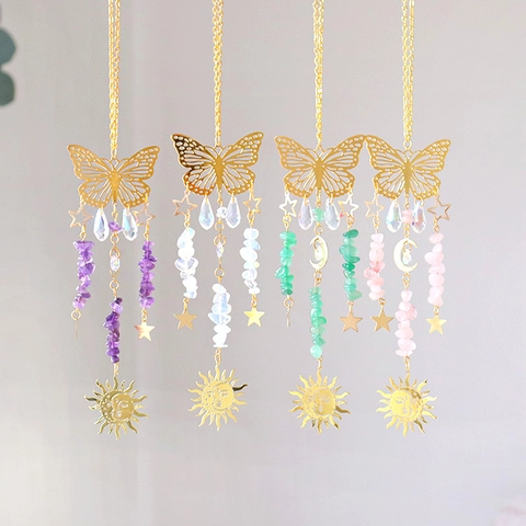 Schmetterling Sonnenfänger Kristall Anhänger Gold Metall Stern Mond Sonne Prisma Suncatcher Fenster Haus Garten Deko Geschenk