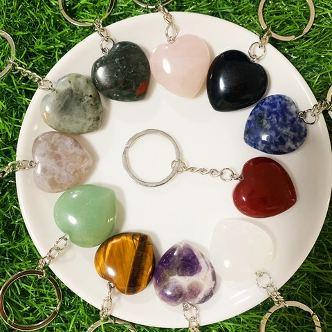 Hoogwaardige Natuurlijke Kristal Hart Sleutelhanger Amethist Rozenkwarts Helende Steen Sleutelring Harthanger Voor Tas Decoratie Cadeau