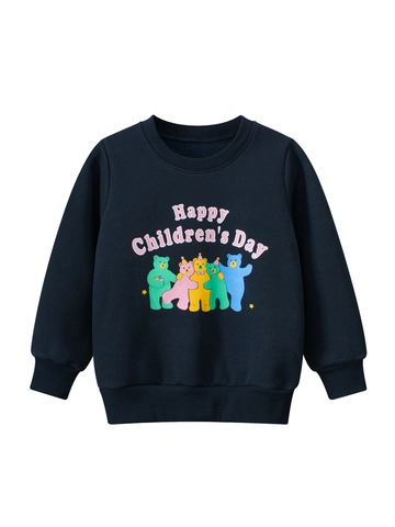 Sudadera Cuello Redondo Niñas Forro Polar Manga Larga Mezcla De Algodón Estampado De Oso Dibujos Animados Estilo Coreano