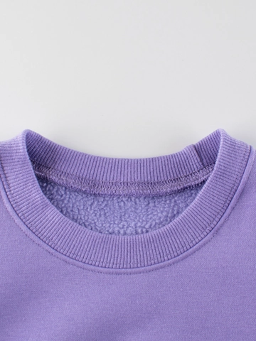 Sweat-shirt Violet Pour Filles Doublé de Polaire Col Rond Manches Longues Imprimé Ours Pull Décontracté Automne Hiver Top