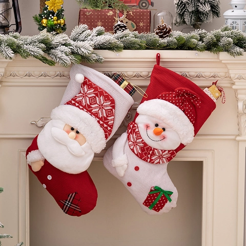Large Knitted Christmas Stockings 3D Santa Snowman Character Gift Bags Fireplace Hanging Xmas Holiday Decorations