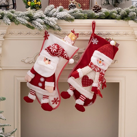 Calze Di Natale Grandi 3D Babbo Natale Pupazzo Di Neve Maglia Decorazione Camino Borsa Regalo Caramelle