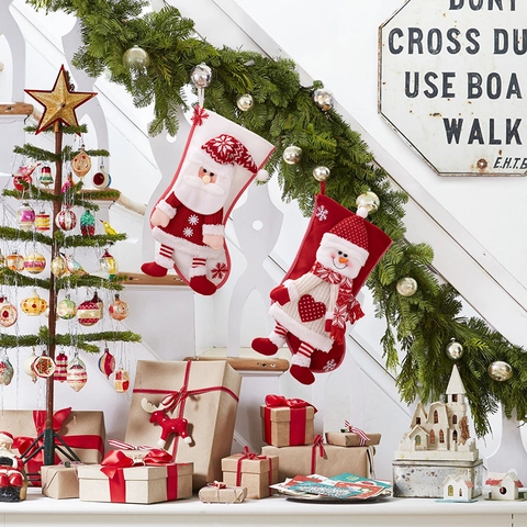 Calze Di Natale Grandi 3D Babbo Natale Pupazzo Di Neve Maglia Decorazione Camino Borsa Regalo Caramelle