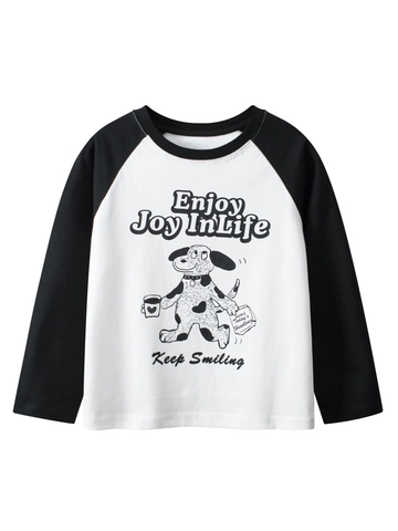 Kids Long Sleeve Raglan T-Shirt Cotton Cartoon Dalmatian Letter Print Contrast Color Crew Neck Casual Tops Girls Boys