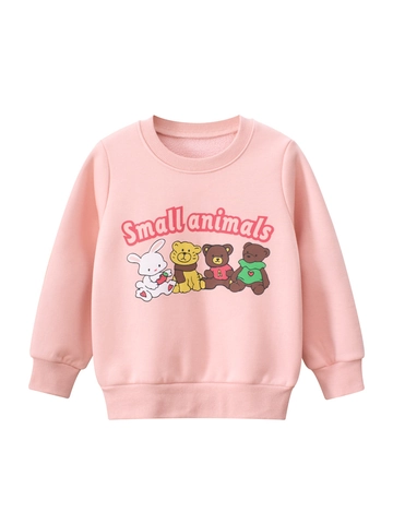 Sudadera Casual para Niña con Estampado de Animales de Dibujos Animados Forrada de Vellón Mezcla de Algodón Rosa Manga Larga Cuello Redondo Top para Niños