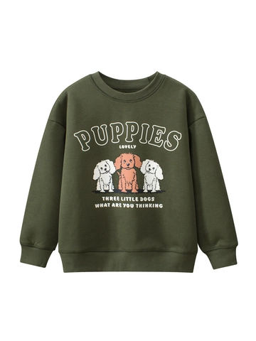 Kinder Sweatshirt Fleece Gefüttert Baumwollmischung Warm Pullover Cartoon Welpen Druck Langarm Rundhalsausschnitt