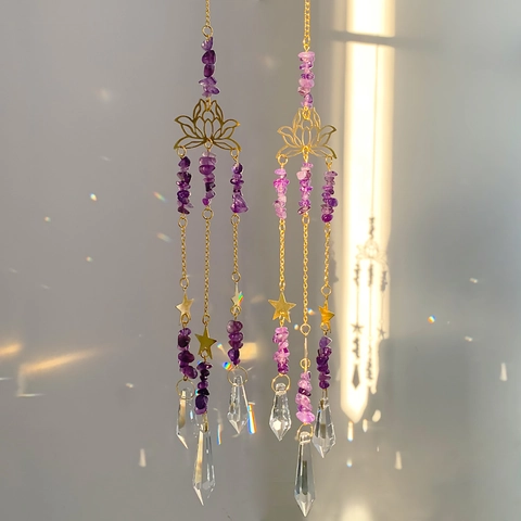 Acchiappasole In Ametista Loto Cristallo Decorazione Finestra Con Prisma Stella In Metallo Per Casa Boho