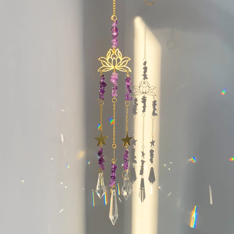 Acchiappasole In Ametista Loto Cristallo Decorazione Finestra Con Prisma Stella In Metallo Per Casa Boho