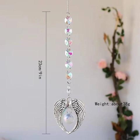 Crystal Suncatcher Angel Wings Heart Hanging Ornament Rainbow Maker Prism K9 Crystal Window Garden Decoration