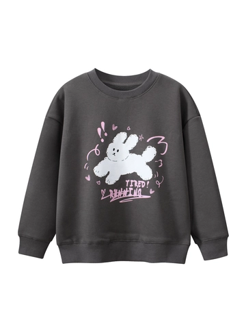 Sweat-shirt pour Enfants Doublé Polaire Décontracté Manches Longues Pull Imprimé Lapin Dessin Animé Haut Chaud en Coton