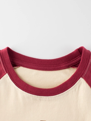 Maglietta A Maniche Lunghe Raglan Per Bambini 100 Per Cento Cotone Con Stampa Orso Cartone Animato Baseball Girocollo Casual