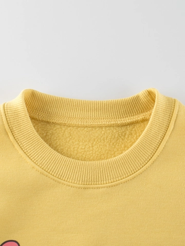 Sweatshirt en Polaire Ours de Dessin Animé pour Filles Pull Jaune en Mélange de Coton Manches Longues Top Chaud Enfants