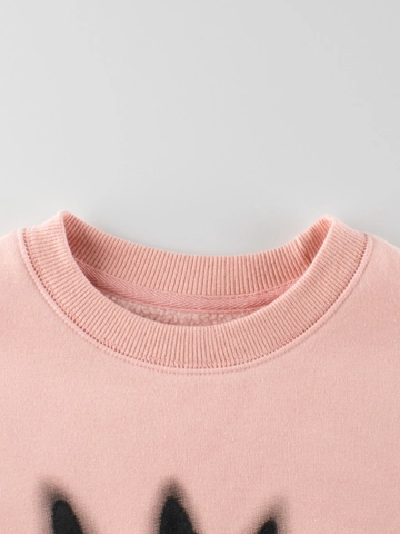 Girls Casual Cotton Blend Fleece Lined Sweatshirt Cute Cartoon Cat Print Round Neck Long Sleeve Pullover For Kids