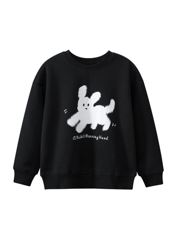 Sudadera para Niños con Conejo de Dibujos Animados con Forro Polar Mezcla de Algodón Cuello Redondo Manga Larga Pullover para Niños Niñas Adolescentes Estudiantes Negro Top
