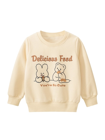Sweatshirt Fille Mélange De Coton Doublé Polaire Chaud Pull Imprimé Ours Lapin Dessin Animé Col Rond Vêtements Automne Hiver