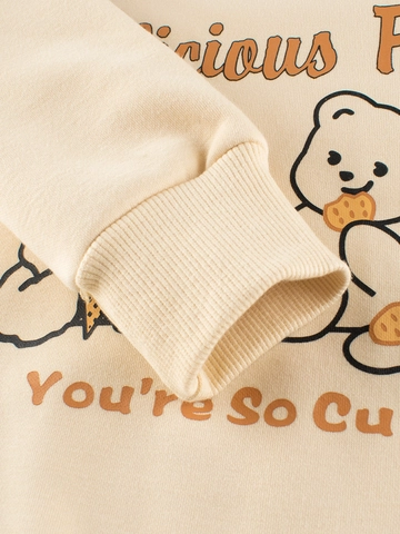 Sweatshirt Fille Mélange De Coton Doublé Polaire Chaud Pull Imprimé Ours Lapin Dessin Animé Col Rond Vêtements Automne Hiver