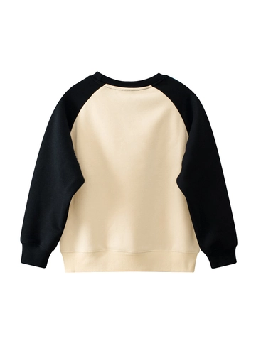 Kids Cartoon Bear Fleece Lined Sweatshirt Boys Girls Raglan Sleeve Color Block Cotton Blend Winter Pullover Top Clothing
