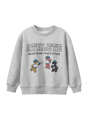Felpa Bambini Girocollo Foderata In Pile Calda Maniche Lunghe Stampa Orso Baseball Misto Cotone Pullover Casual