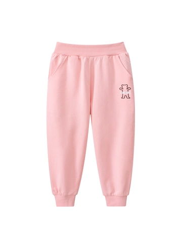 Mädchen Casual Rosa Jogginghose Mit Süßem Bären Stickerei 100 Prozent Baumwolle Elastischer Bund Frühling Herbst Weiche Hose