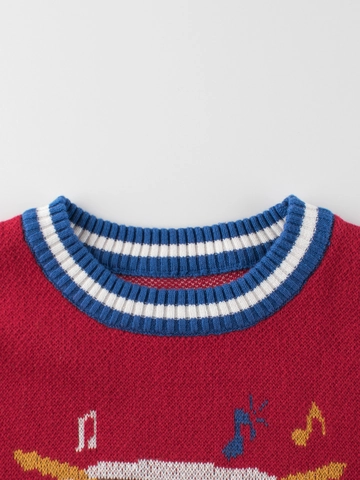 Maglione Bambini in Maglia di Cotone Natale Capodanno Rosso Manica Lunga Con Motivo Tamburo Note Musicali Per Ragazzi Ragazze