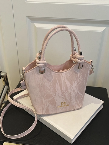 Bolso de Cubo para Mujer en Cuero de PU con Patrón de Mármol y Arrugas Asa Anudada Bolso de Hombro Cruzado Diario