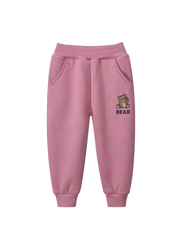 Παιδικό Παντελόνι Φόρμας με Επένδυση Fleece για Κορίτσια Κέντημα Αρκουδάκι Casual Αθλητικό Παντελόνι από Μείγμα Βαμβακιού Ζεστό Χειμερινό