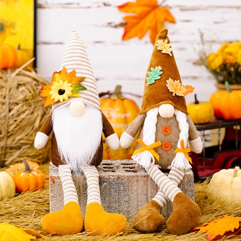 Gnomos Cosecha Acción De Gracias Muñecas Otoño Hoja Arce Girasol Decoración Patas Largas Peluche Decoración Hogar Tela
