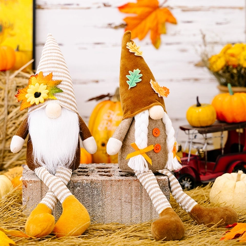 Gnomos Cosecha Acción De Gracias Muñecas Otoño Hoja Arce Girasol Decoración Patas Largas Peluche Decoración Hogar Tela