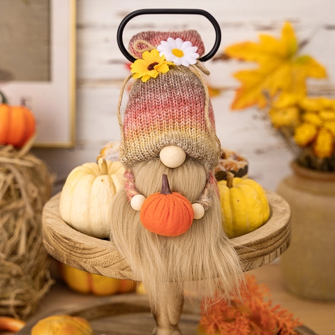 Knitted Harvest Thanksgiving Gnome With Fabric Pumpkin Sunflower Decoration Rustic Autumn Home Decor Desktop Ornament Gift