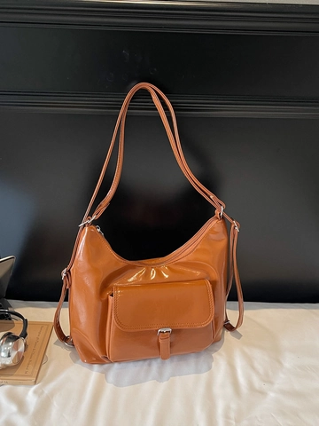 Damen Hobo Tasche Aus Glänzendem PU Lackleder Große Kapazität Vordere Klappentasche Verstellbarer Schultergurt Retro Pendler Stil