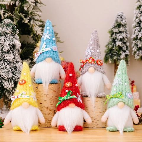 Gnomi Natalizi Lavorati a Maglia Fatti a Mano Peluche Tomte Decorazioni Cappello con Fiocchi di Neve per Festa di Natale Casa